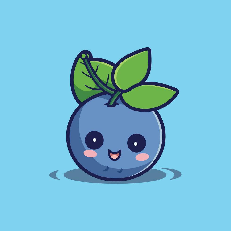 Kawaii blueberry with leaves, Vector illustration