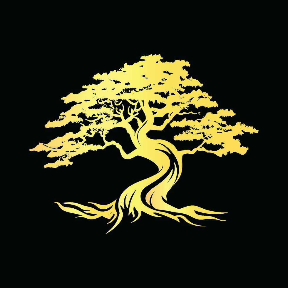 Gold Tree icon on dark background vector