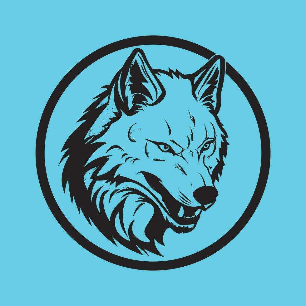 negro lobo logo icono en azul antecedentes vector