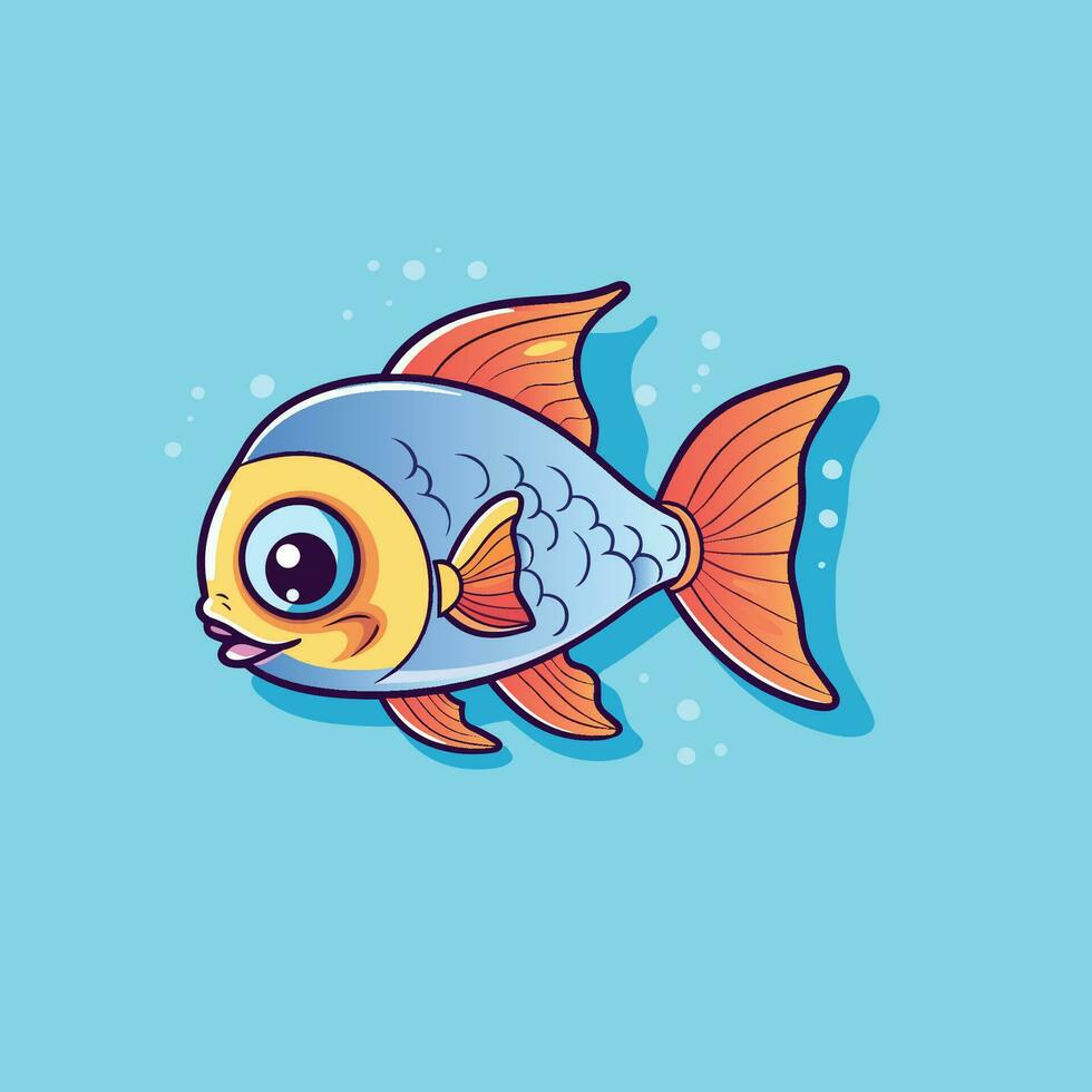 Cartoon red fish on blue background vector