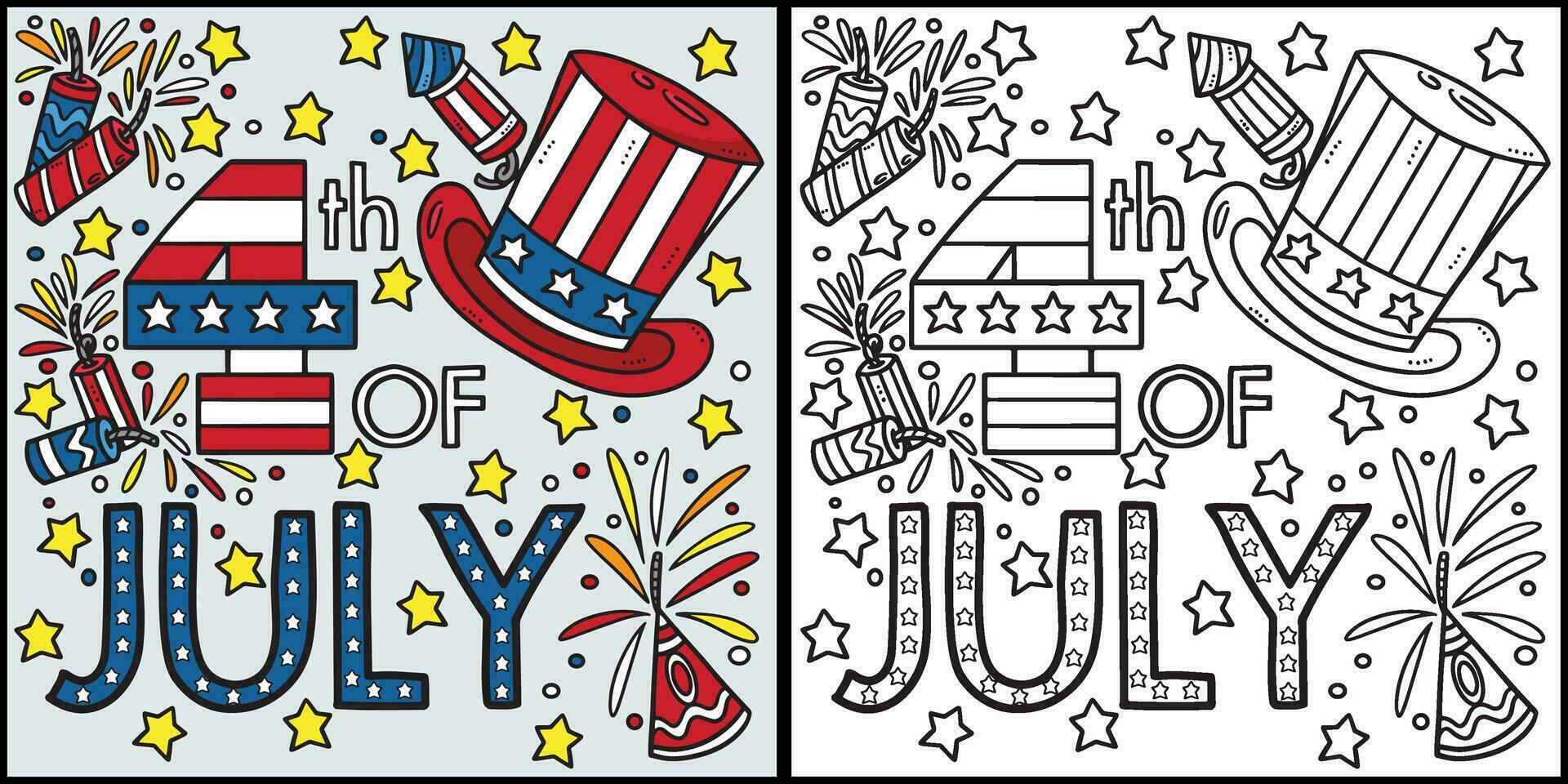 4th Of July Coloring Page Colored Illustration vector