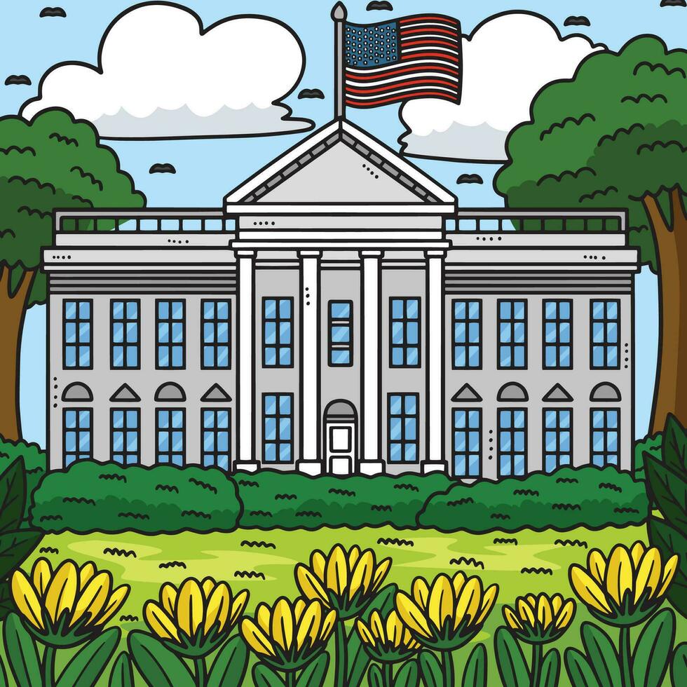 4th Of July White House Colored Cartoon I vector