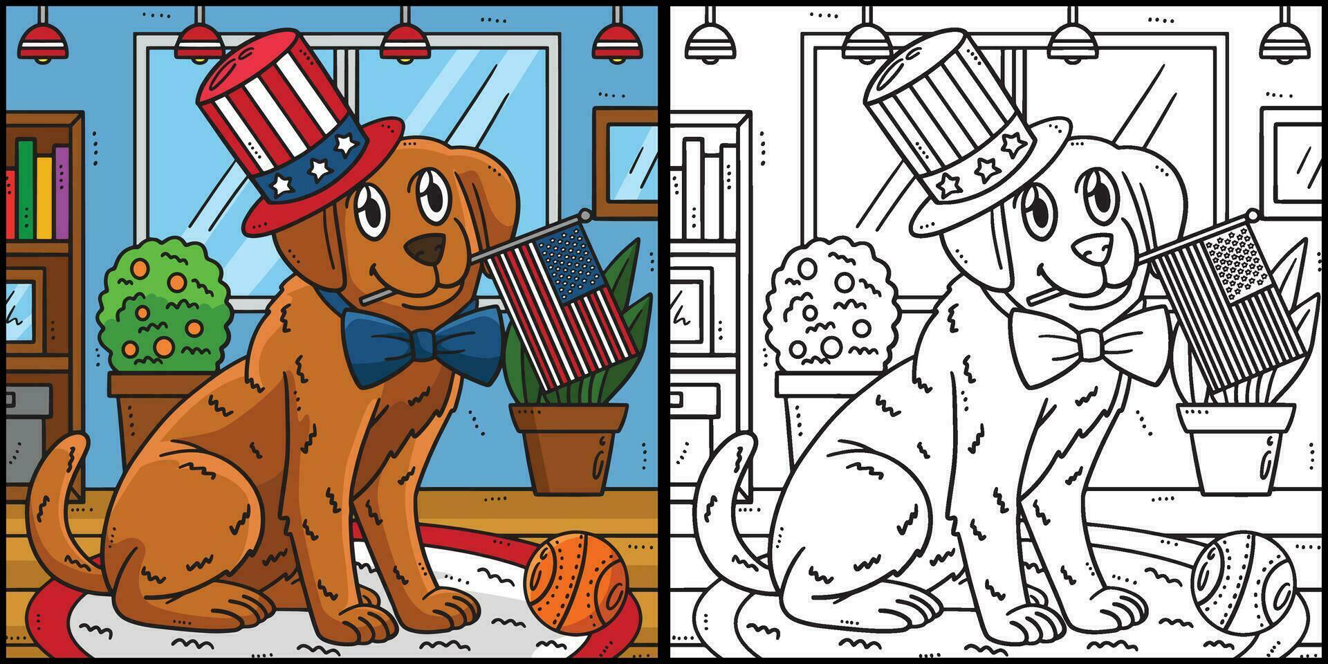 4to de julio patriótico perrito colorante ilustración vector