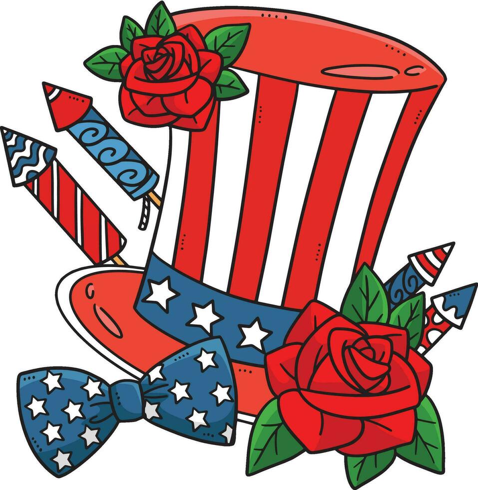 American Top Hat Cartoon Colored Clipart vector