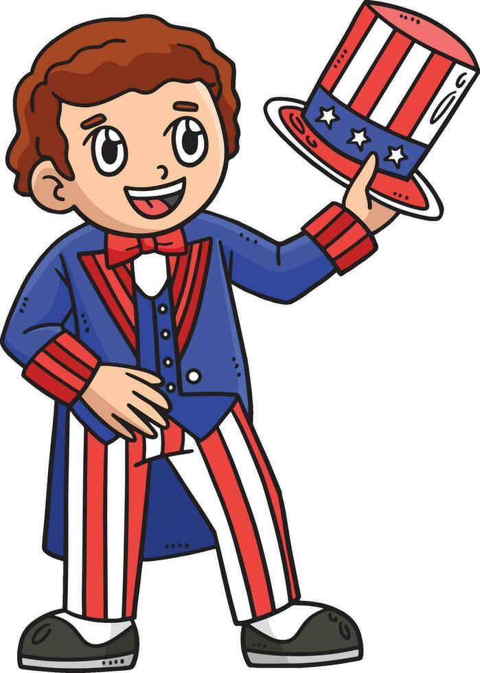 Boy Wearing Uncle Sam Outfit Cartoon Clipart vector