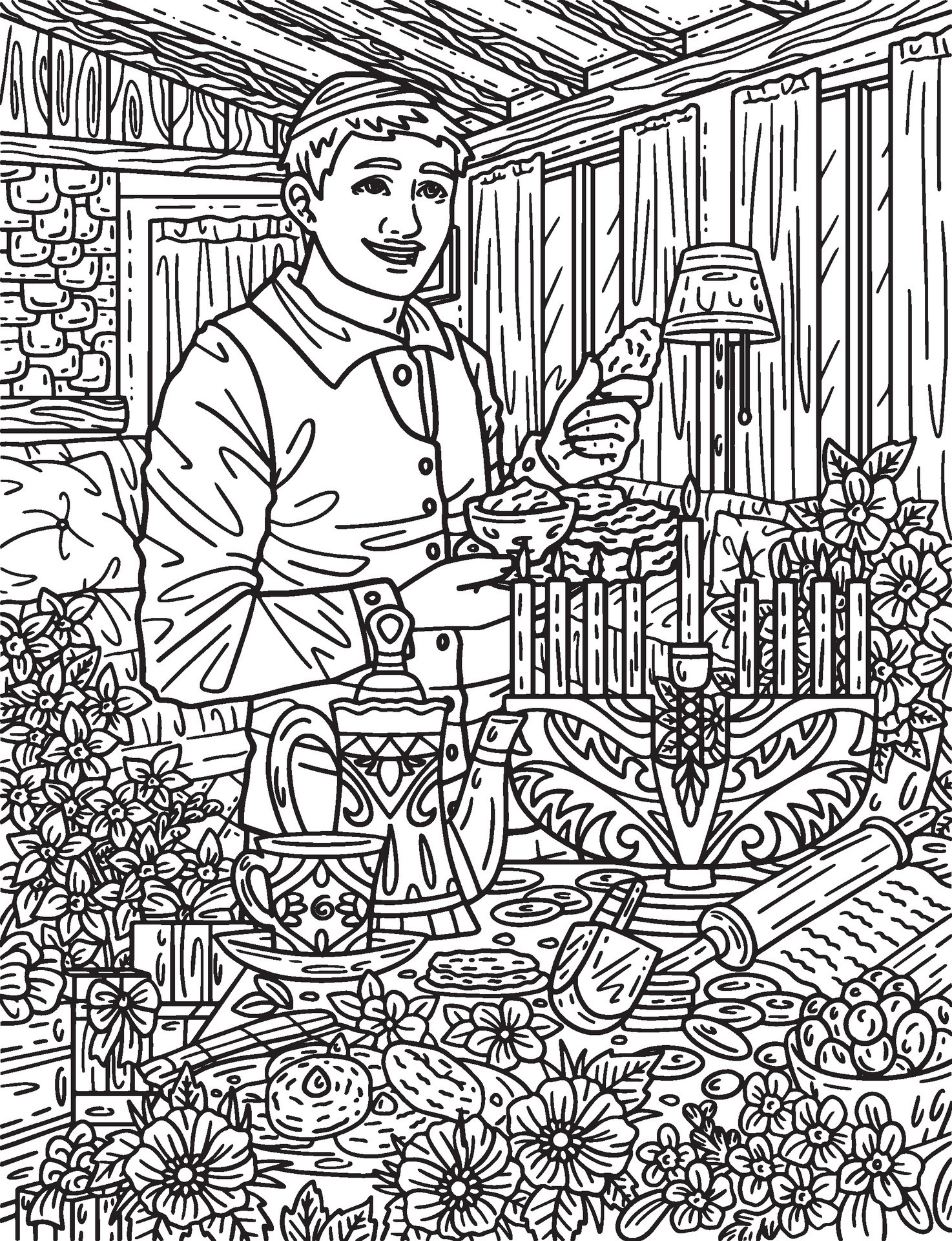 Hanukkah Man Eating Latkes Adults Coloring Page 25375055 Vector Art at