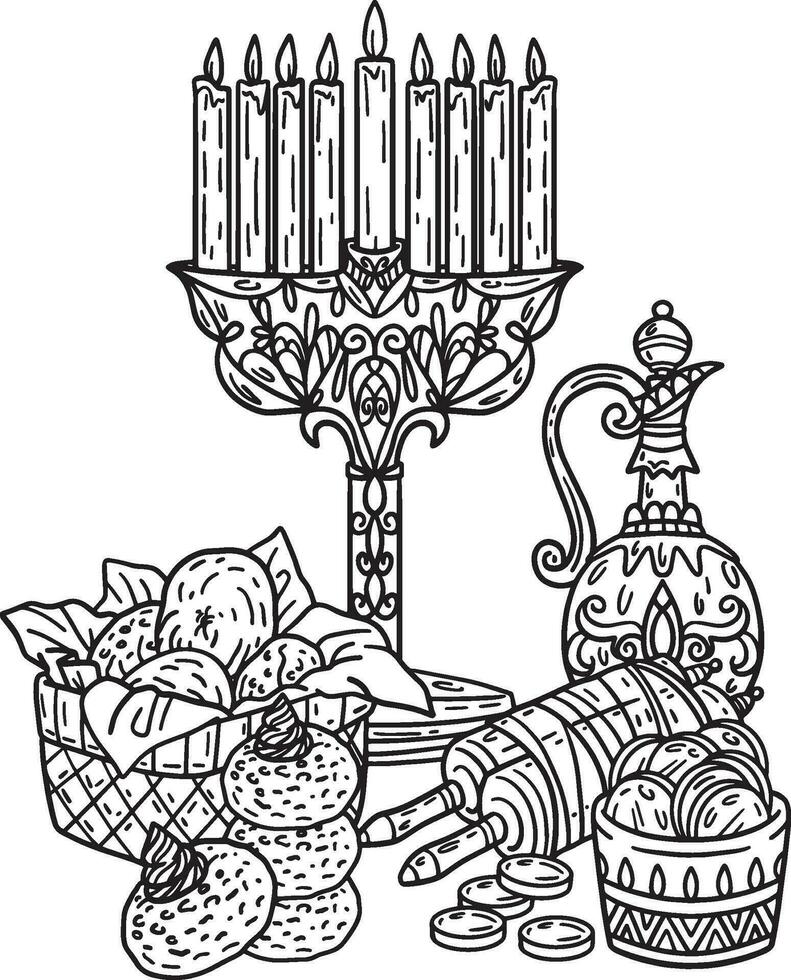 Hanukkah Altar Isolated Adults Coloring Page vector