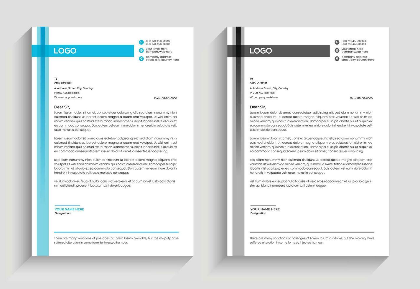Professional corporate simple business letterhead design with Gradient luxury letterhead business document and Modern business company letterhead template, vector
