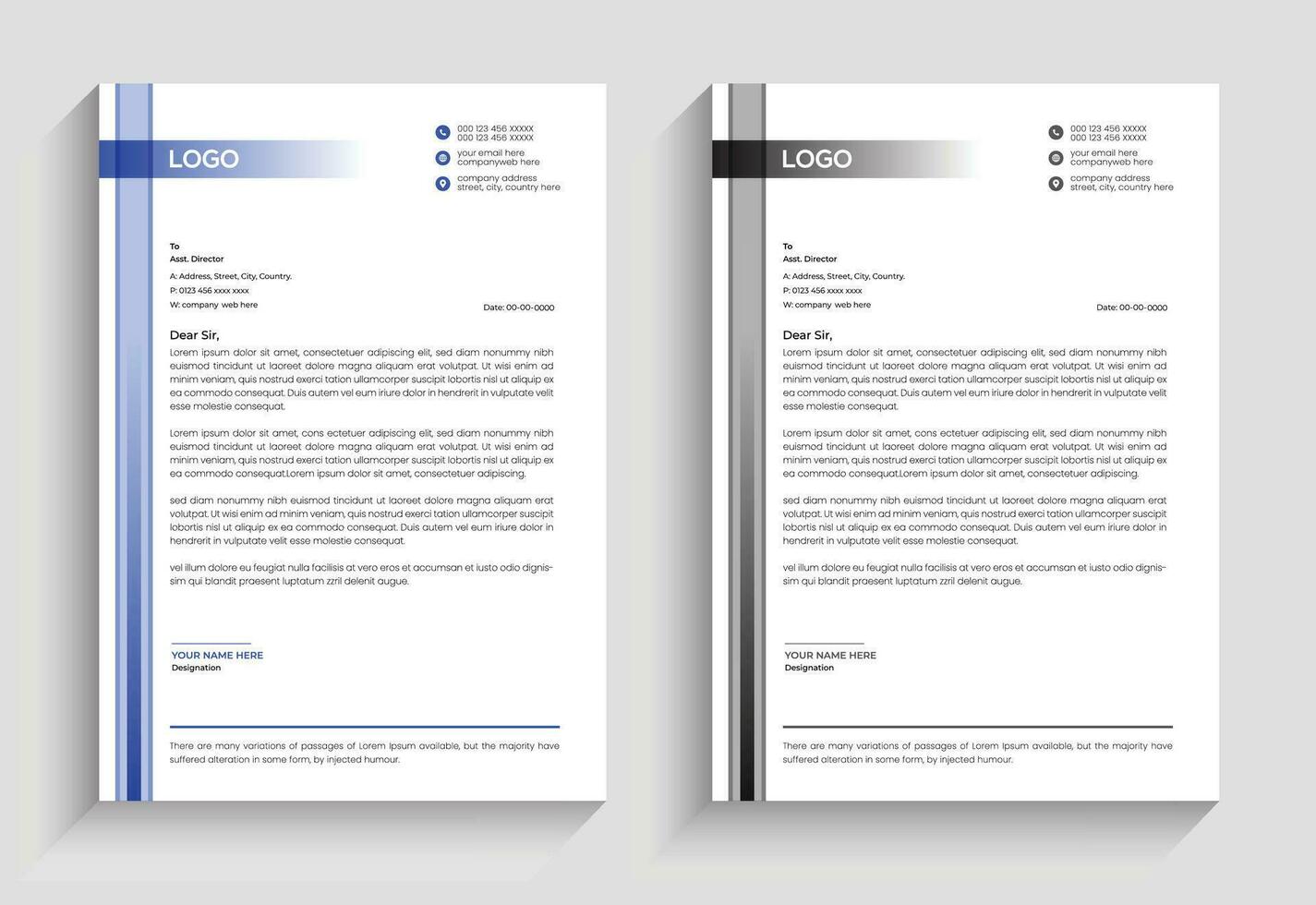 Professional corporate simple business letterhead design with Gradient luxury letterhead business document and Modern business company letterhead template, vector