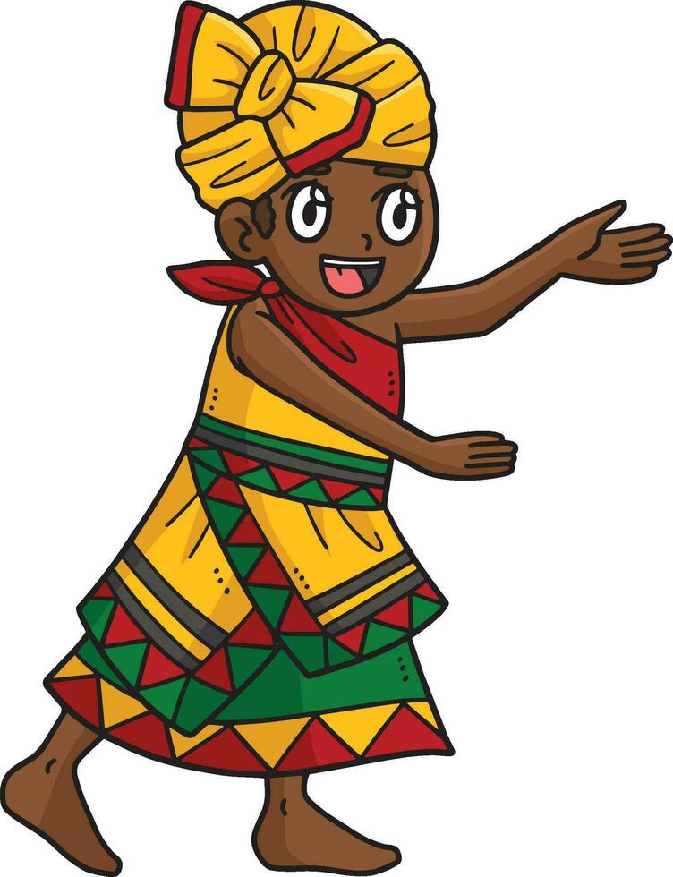 Afro Girl Playing Cartoon Colored Clipart vector