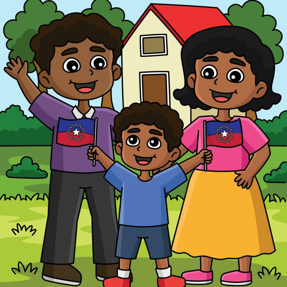 familia celebrando diecinueve de junio de colores dibujos animados vector