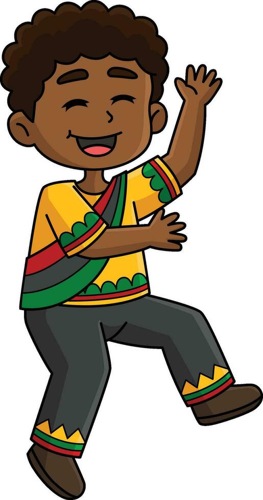 contento afro chico bailando dibujos animados de colores clipart vector