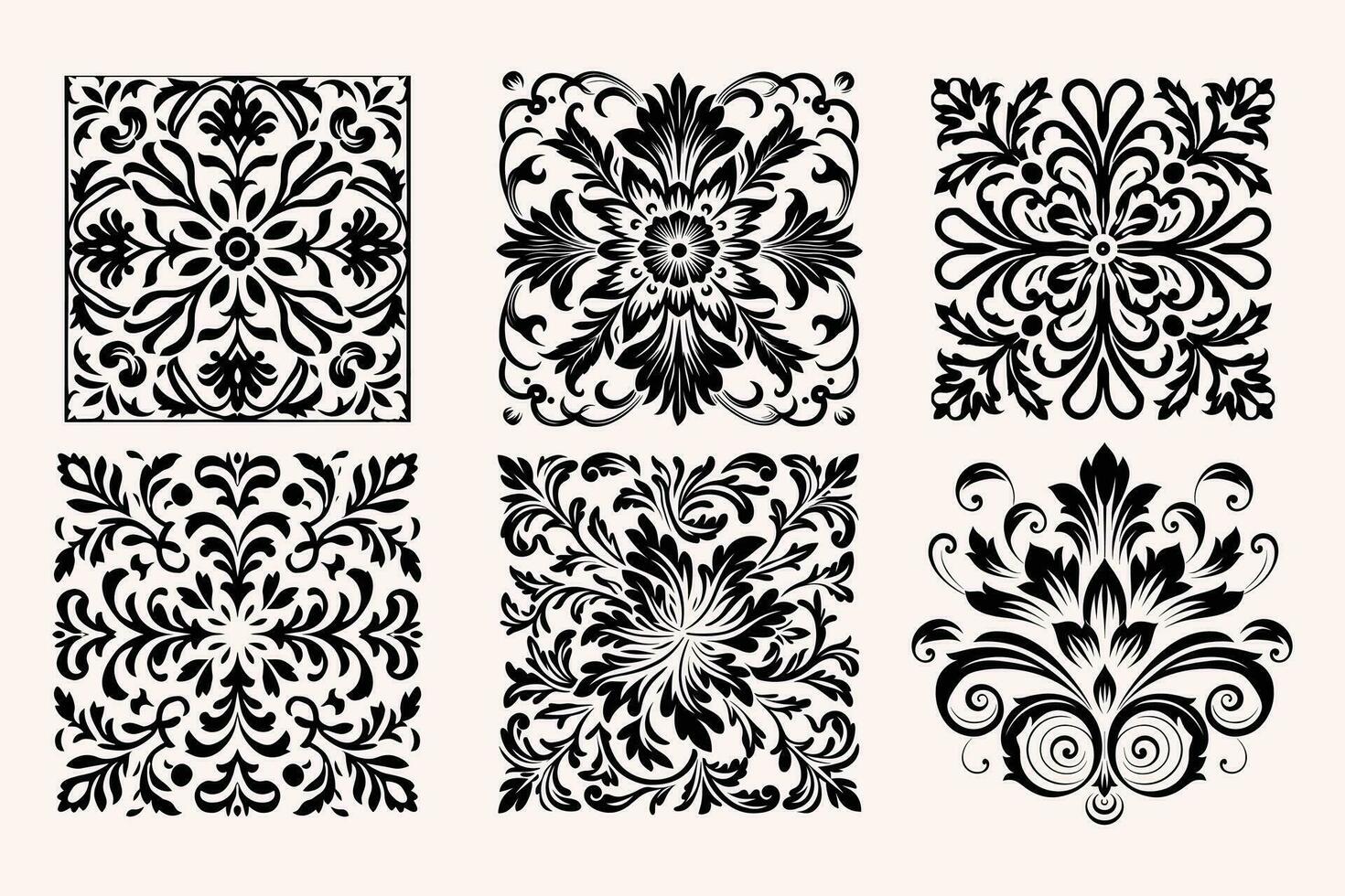 decorativo negro y blanco mosaico loseta plantilla, en el estilo de florido barroco, redondeado, floral, sencillo vector