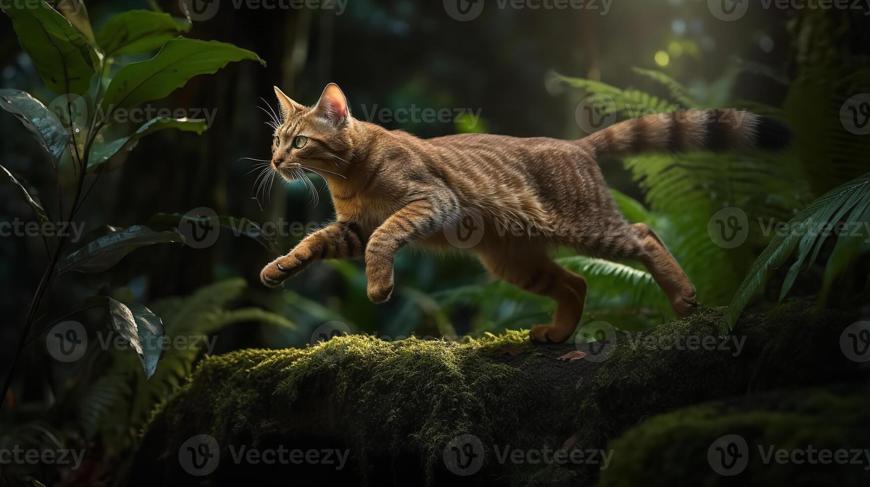 Caracat's Bold Leap in a Rainforest Ambience photo