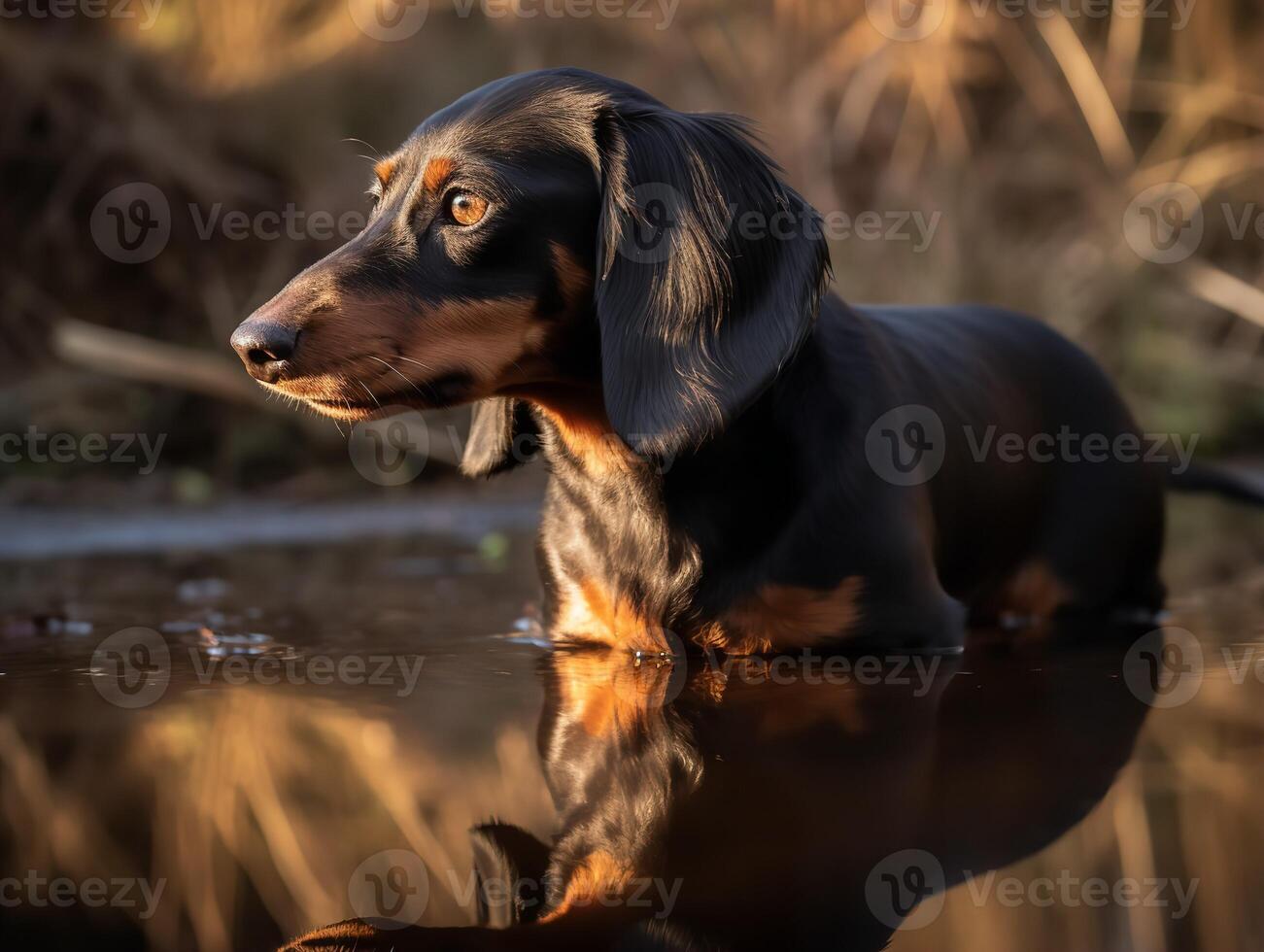 The Diligent Dachshund and His Reflection photo