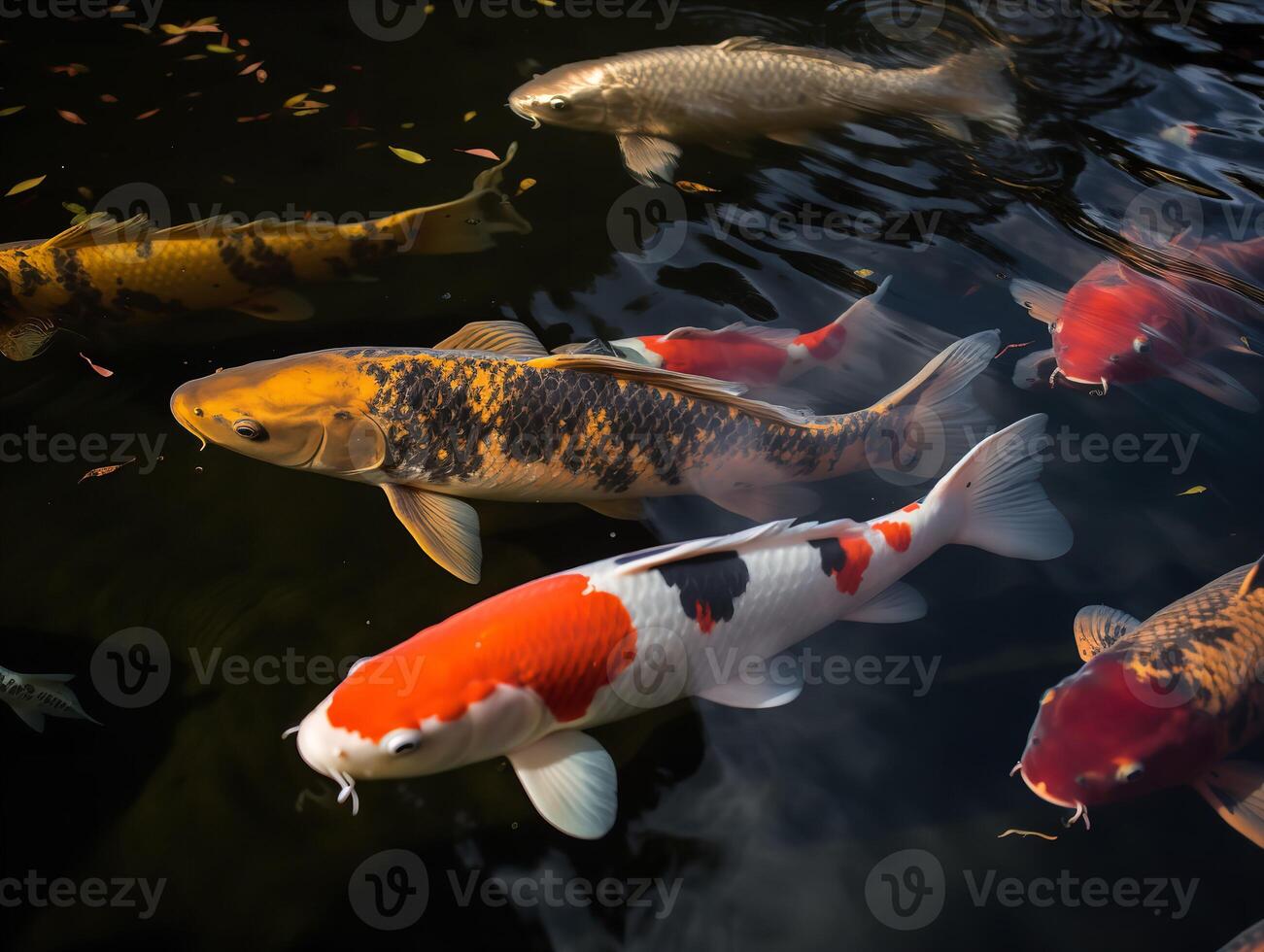 Koi Pond Reflections A Mosaic of Colors and Patterns photo