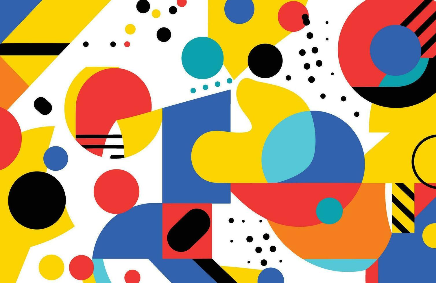 colourful abstract geometric shapes, in the style of bold graphic patterns, robotic motifs, bauhaus-inspired designs, white background, precisionist lines and shapes, memphis design, bold and vibrant vector