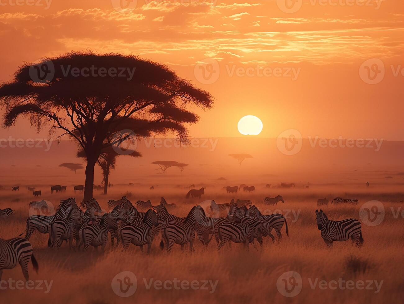 Serengeti Serenade Zebras Grazing at Dawn photo