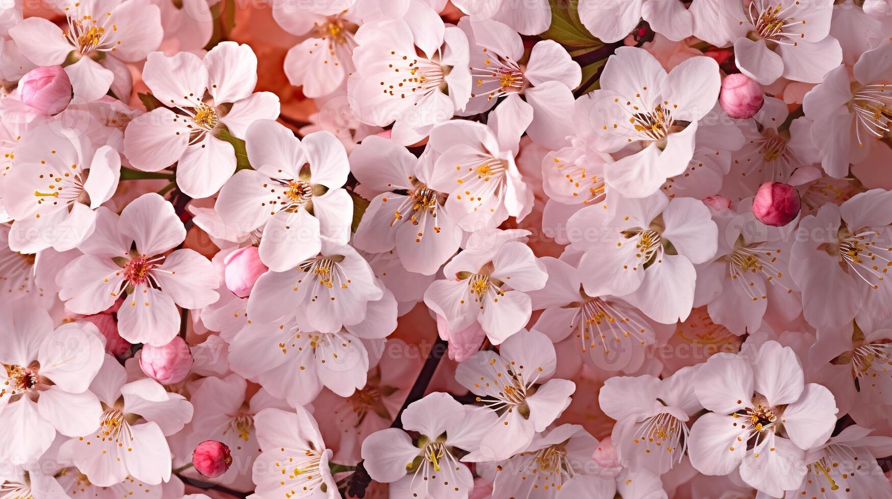 Blossoming Cherry Flowers Spring Pattern photo