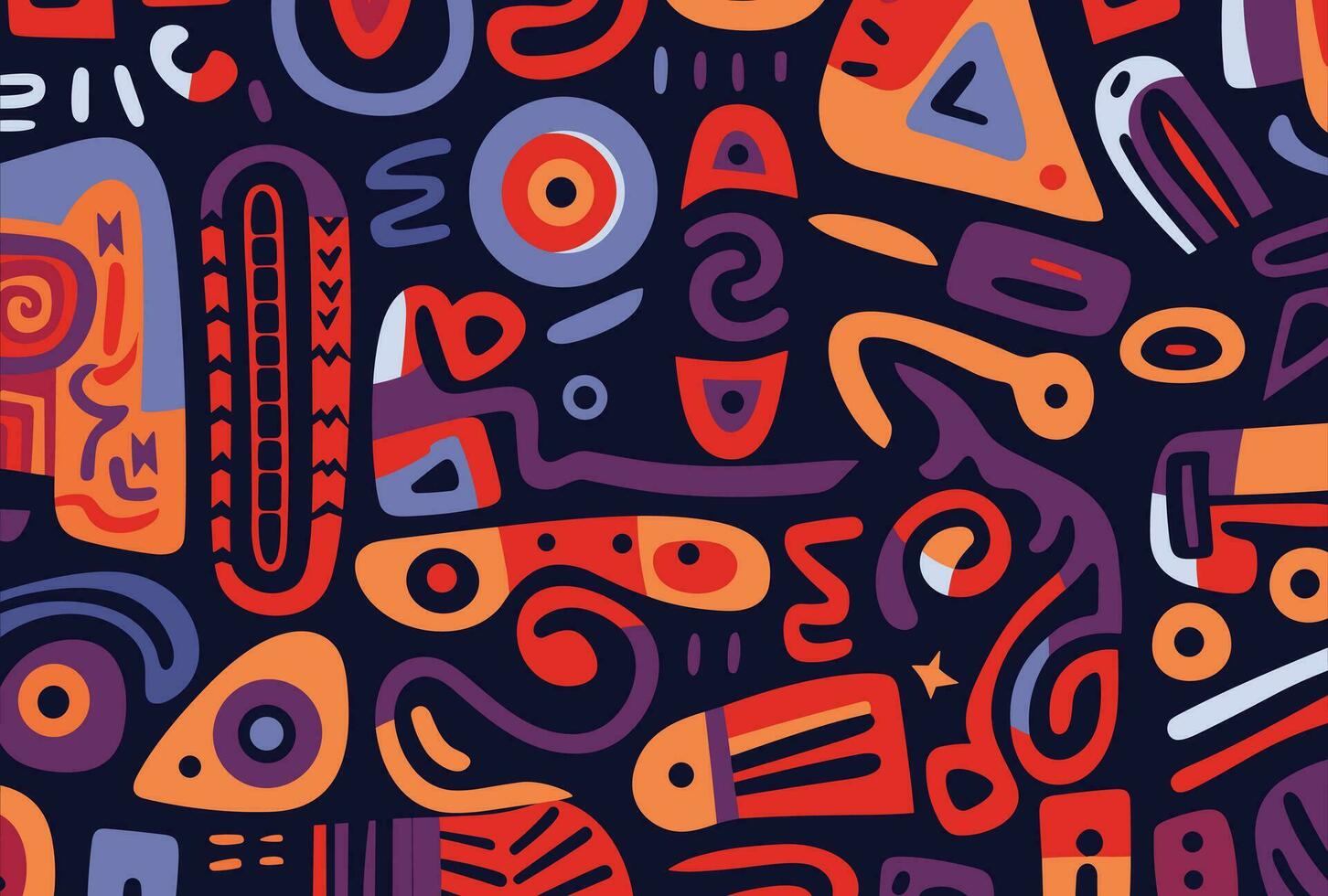 0's retro background with hand drawn shapes and letters, in the style of dark orange and navy, african-inspired textile patterns, bold geometric minimalism, bold, colorful, large-scale vector