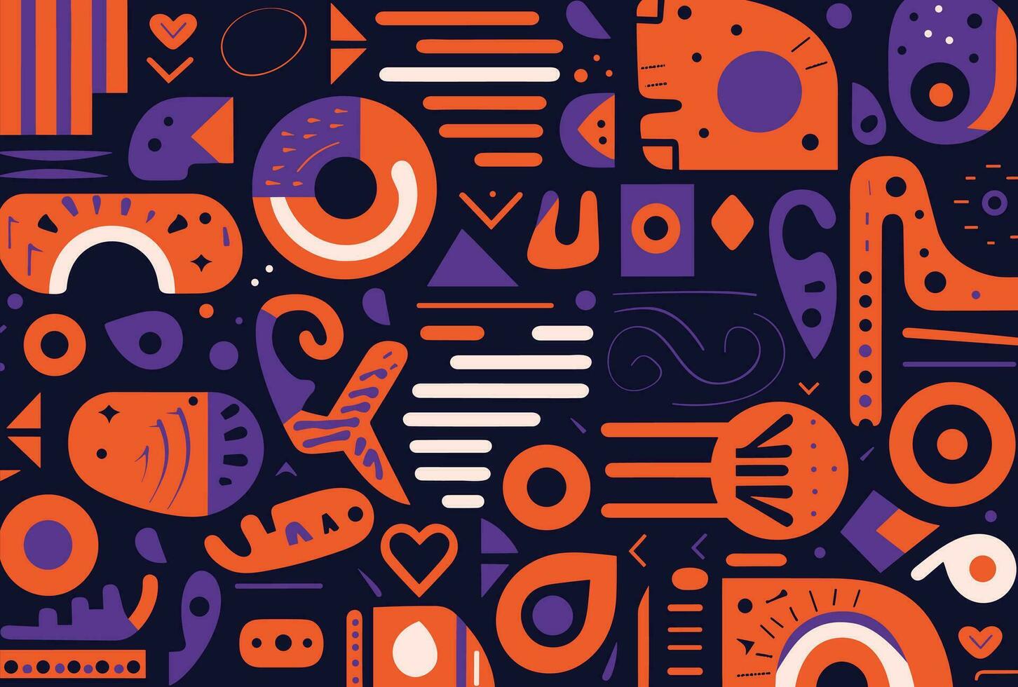 0's retro background with hand drawn shapes and letters, in the style of dark orange and navy, african-inspired textile patterns, bold geometric minimalism, bold, colorful, large-scale vector