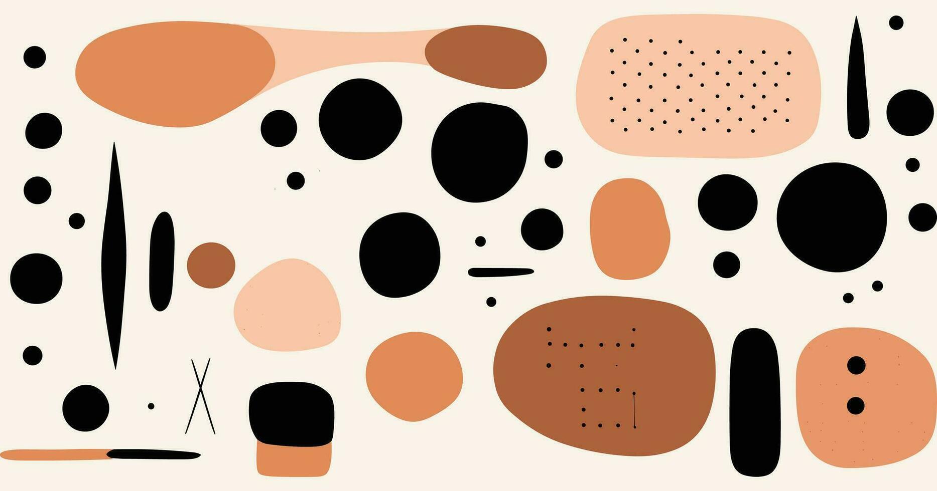 abstract design with black, white and peach shapes, in the style of isolated figures, earthy organic shapes, whimsical minimalism, dotted, abstract minimalism appreciator vector