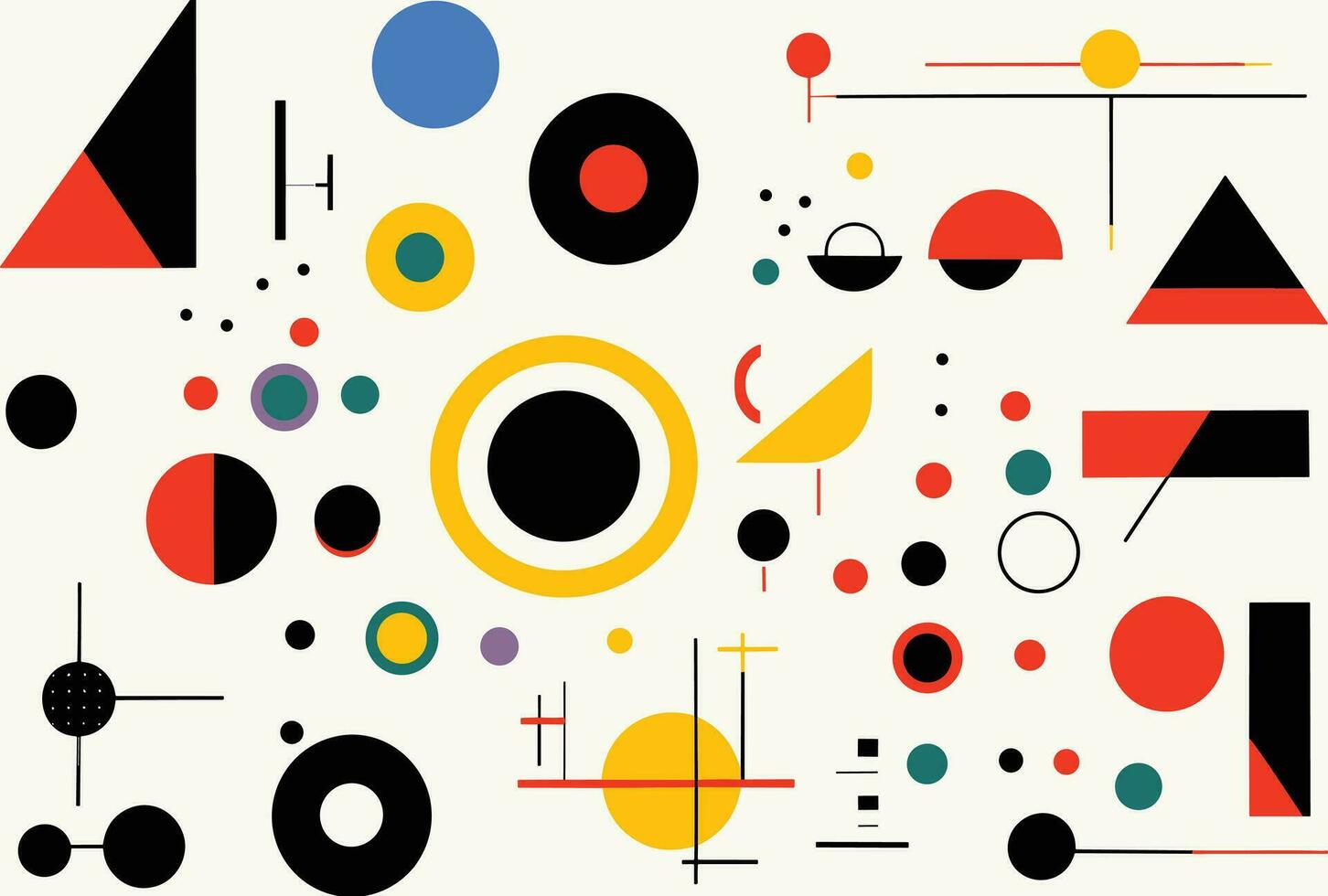 several different geometric abstract design elements, in the style of bold and vibrant primary colors, robotic motifs, bold patterns, minimalist illustrator, bauhaus, precisionist, white background vector