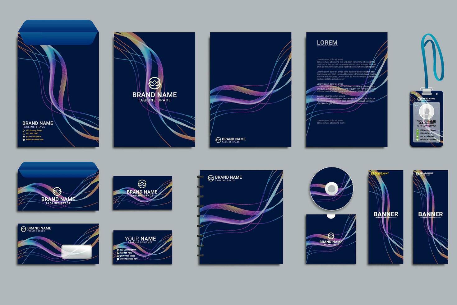 vector stationery corporate brand identity  set with  waves