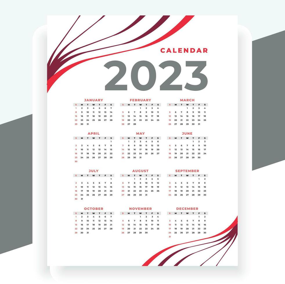 2023 paper modern calendar layout in printable style vector