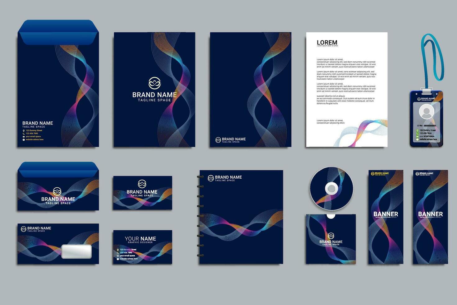vector stationery corporate brand identity  set with  waves