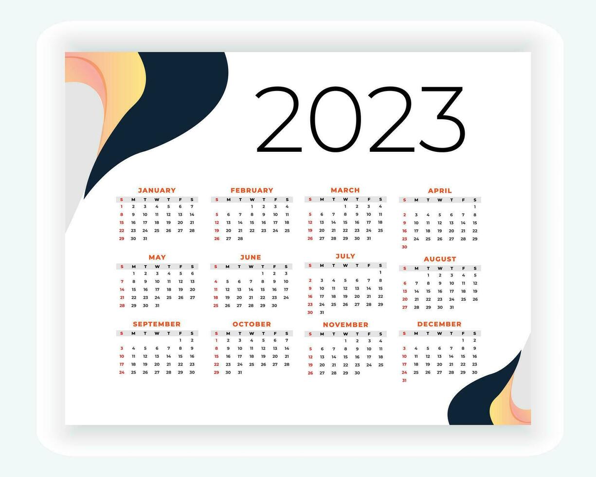 vector modern style new year 2023 calendar template