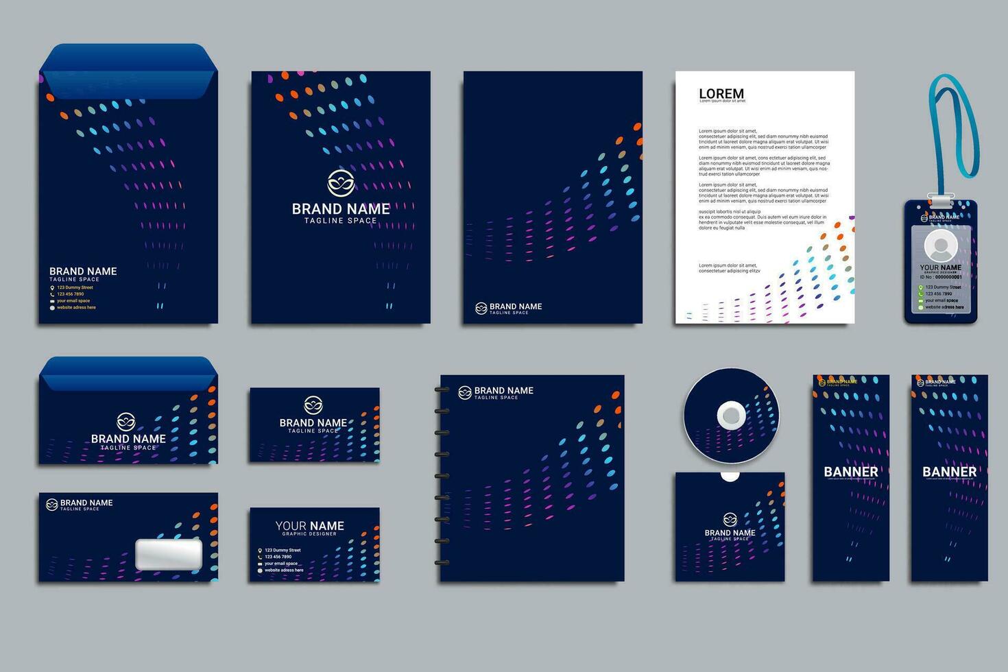 vector stationery corporate brand identity  set with  waves