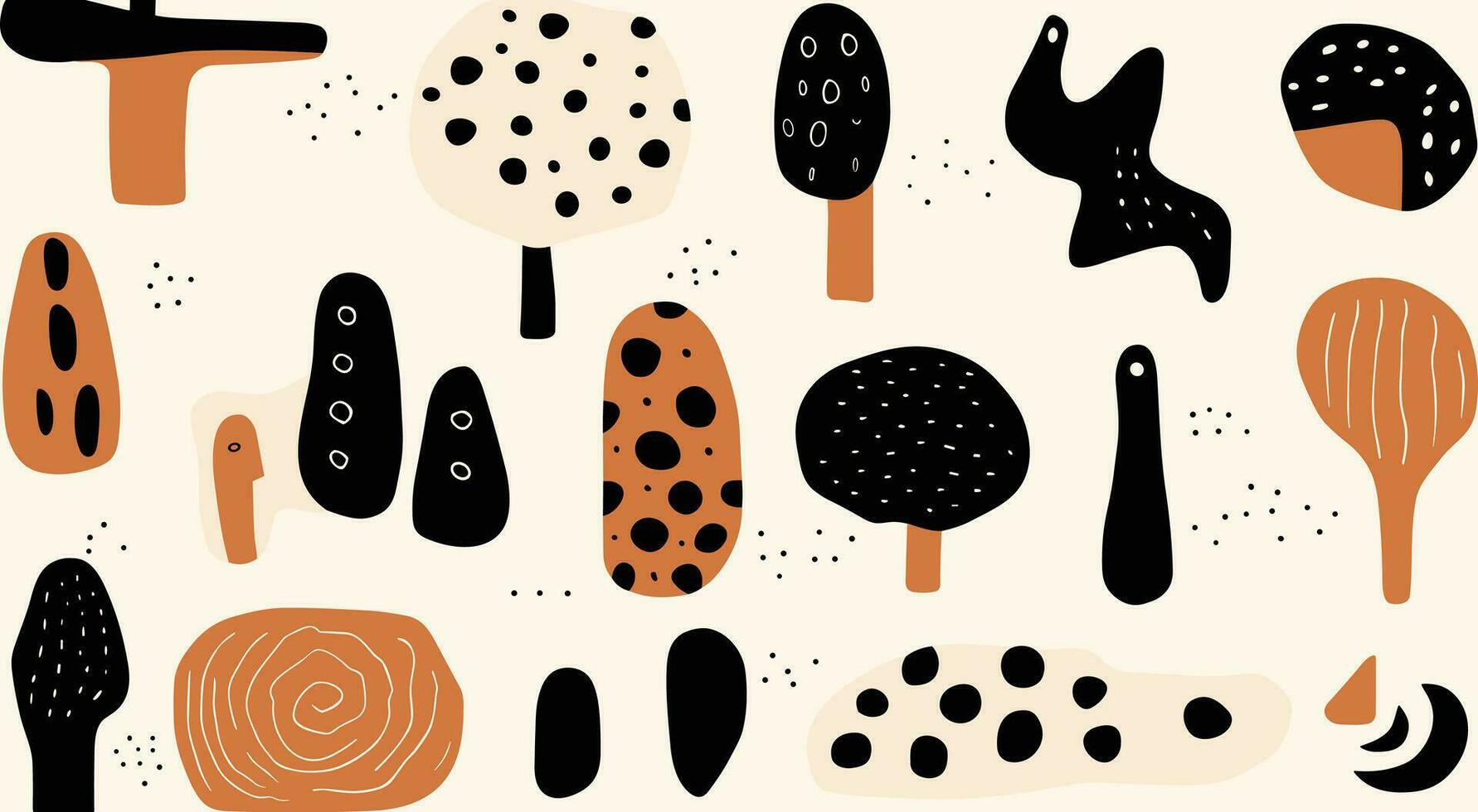 some abstract and black and white shapes in some form, in the style of earthy organic shapes, memphis design, light black and light beige, whimsical figures, bold color blobs, hand-drawn elements vector
