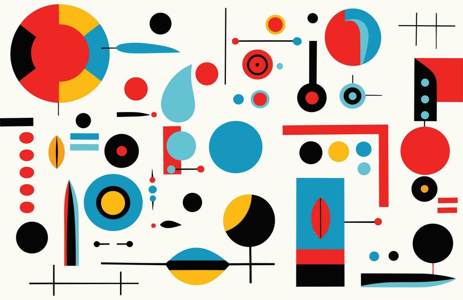 several different geometric abstract design elements, in the style of bold and vibrant primary colors, robotic motifs, bold patterns, minimalist illustrator, bauhaus, precisionist, white background vector