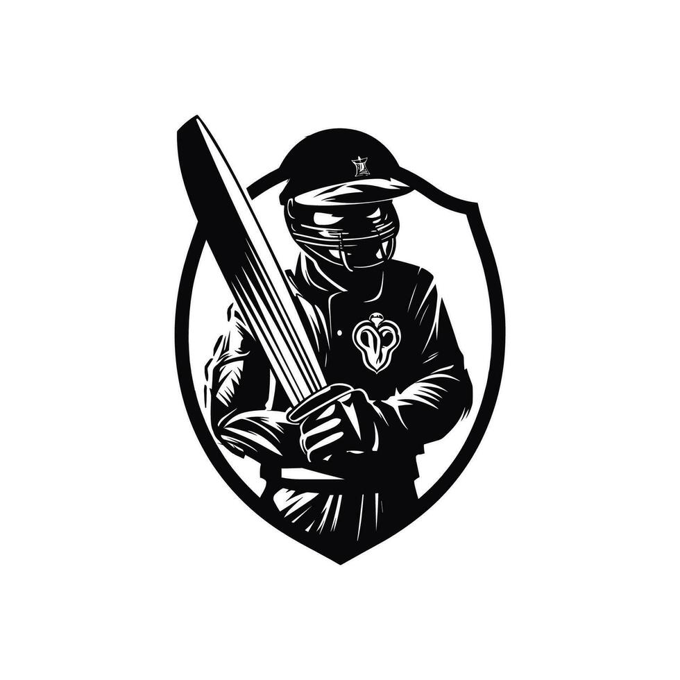 Cricket player vector silhouette on white background