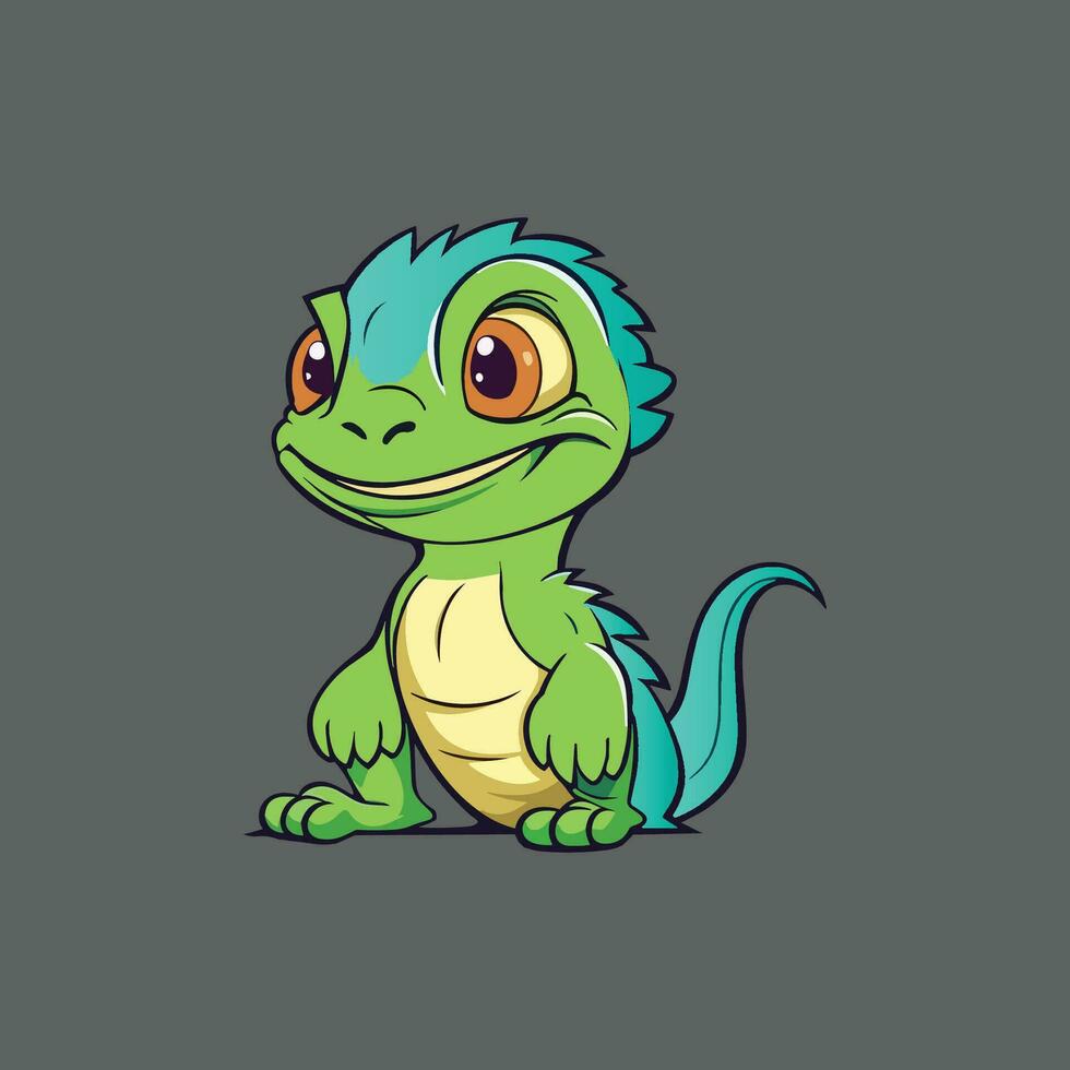 Cute chameleon lizard cartoon pointing vector