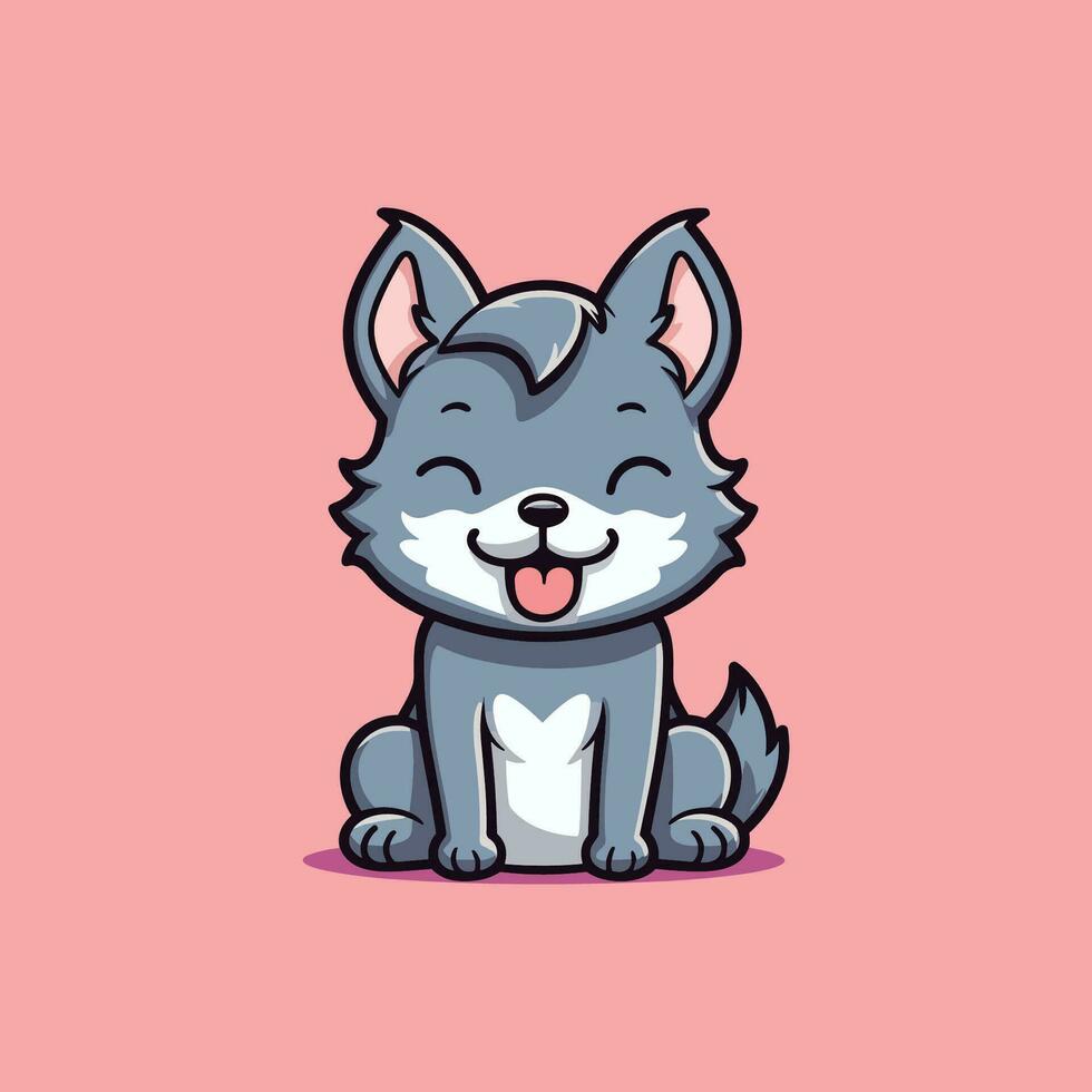 Cute little wolf vector illustration design sitting and smiling
