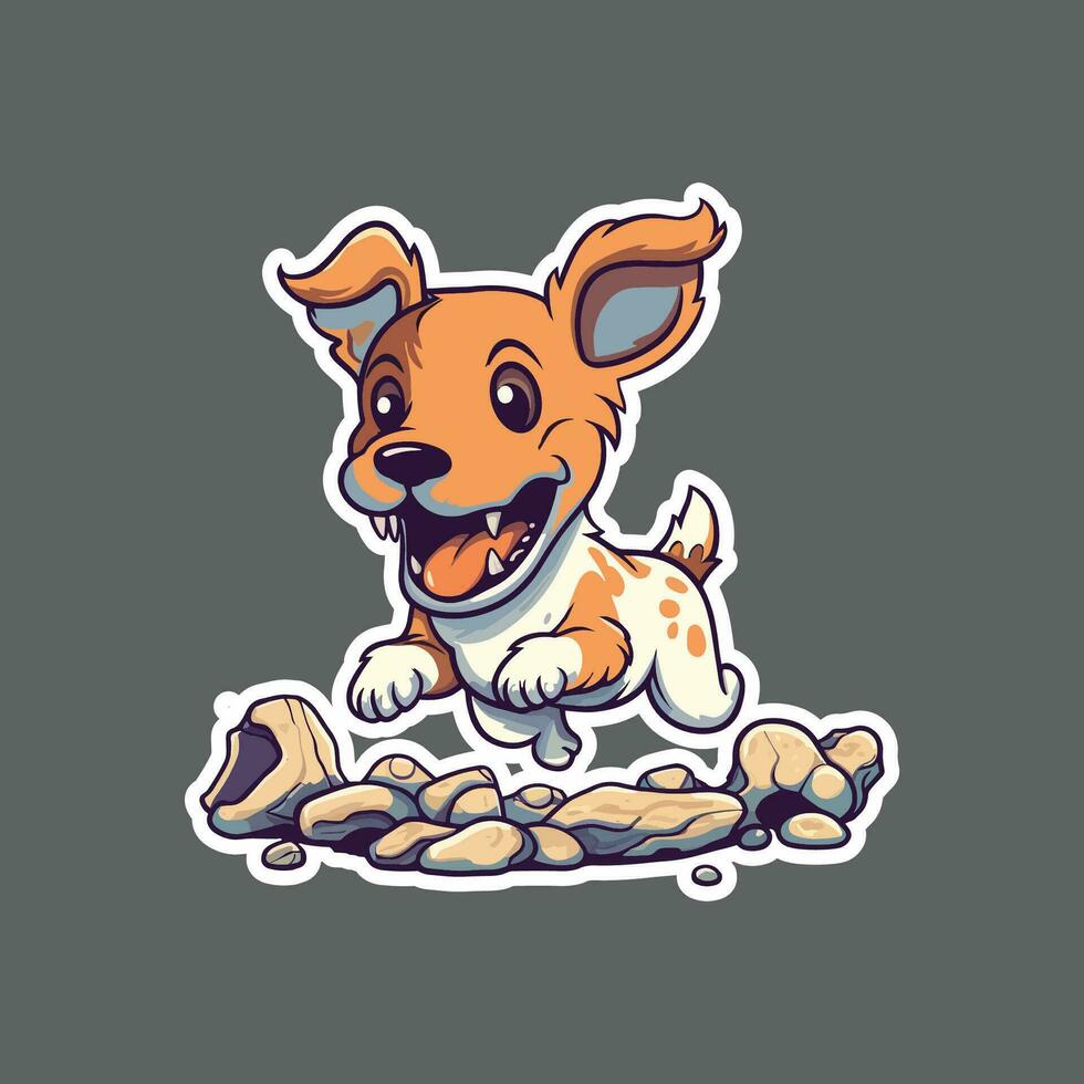 Sticker of funny running dog with tongue hanging out vector