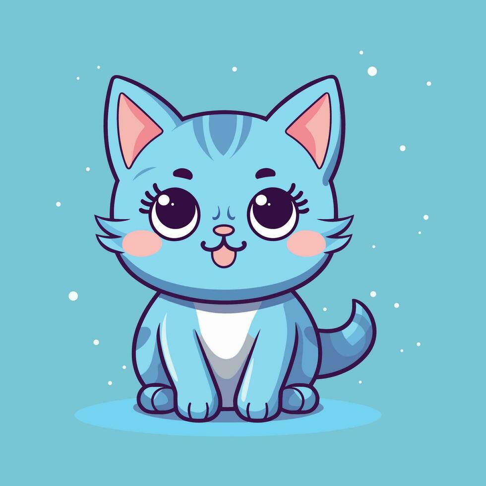 Blue kawaii cat vector illustration