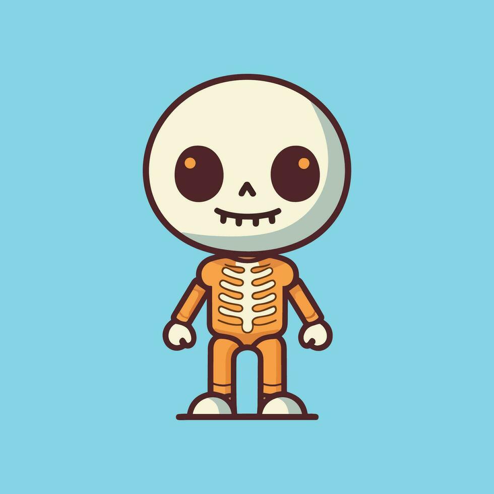 Cute halloween skeleton cartoon on blue background vector
