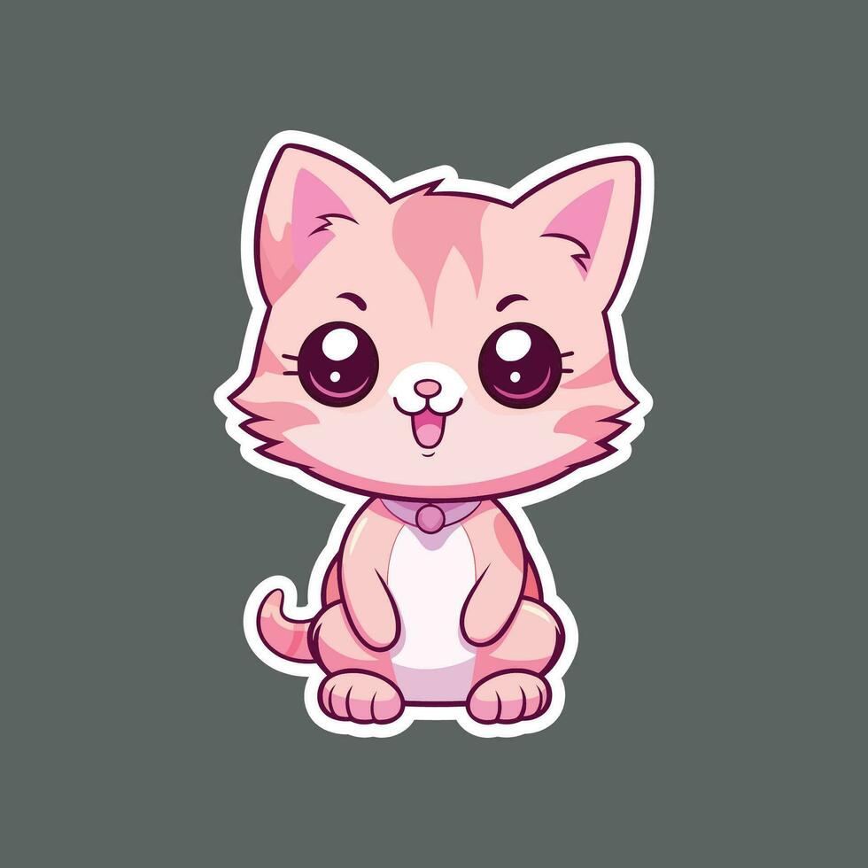 Cute pink cat character sticker vector
