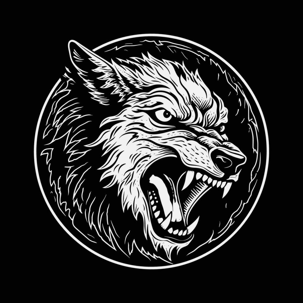 ilustración un rugido lobo cabeza emblema vector