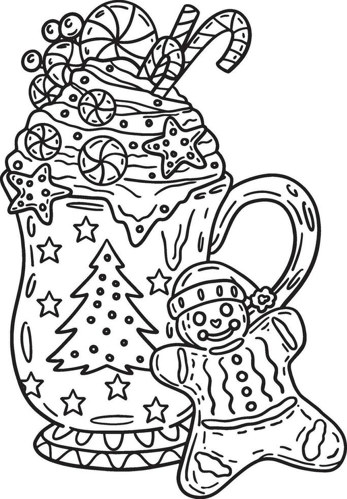 Christmas Hot Cocoa Isolated Adults Coloring Page vector
