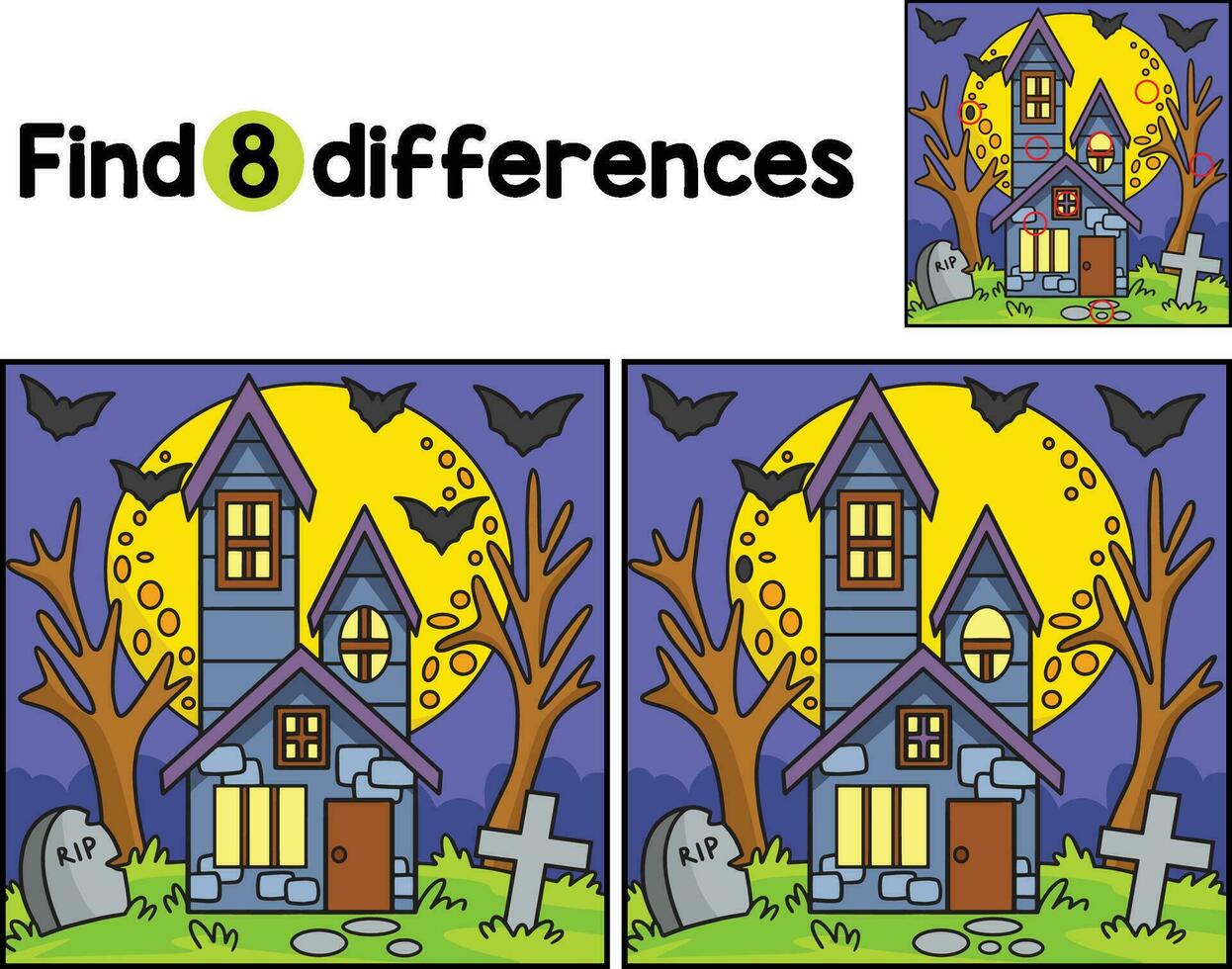 Haunted House Halloween Find The Differences vector