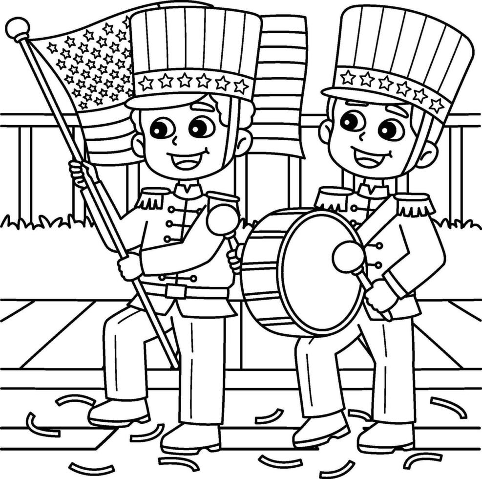 4th of July Parade Coloring Page for Kids vector