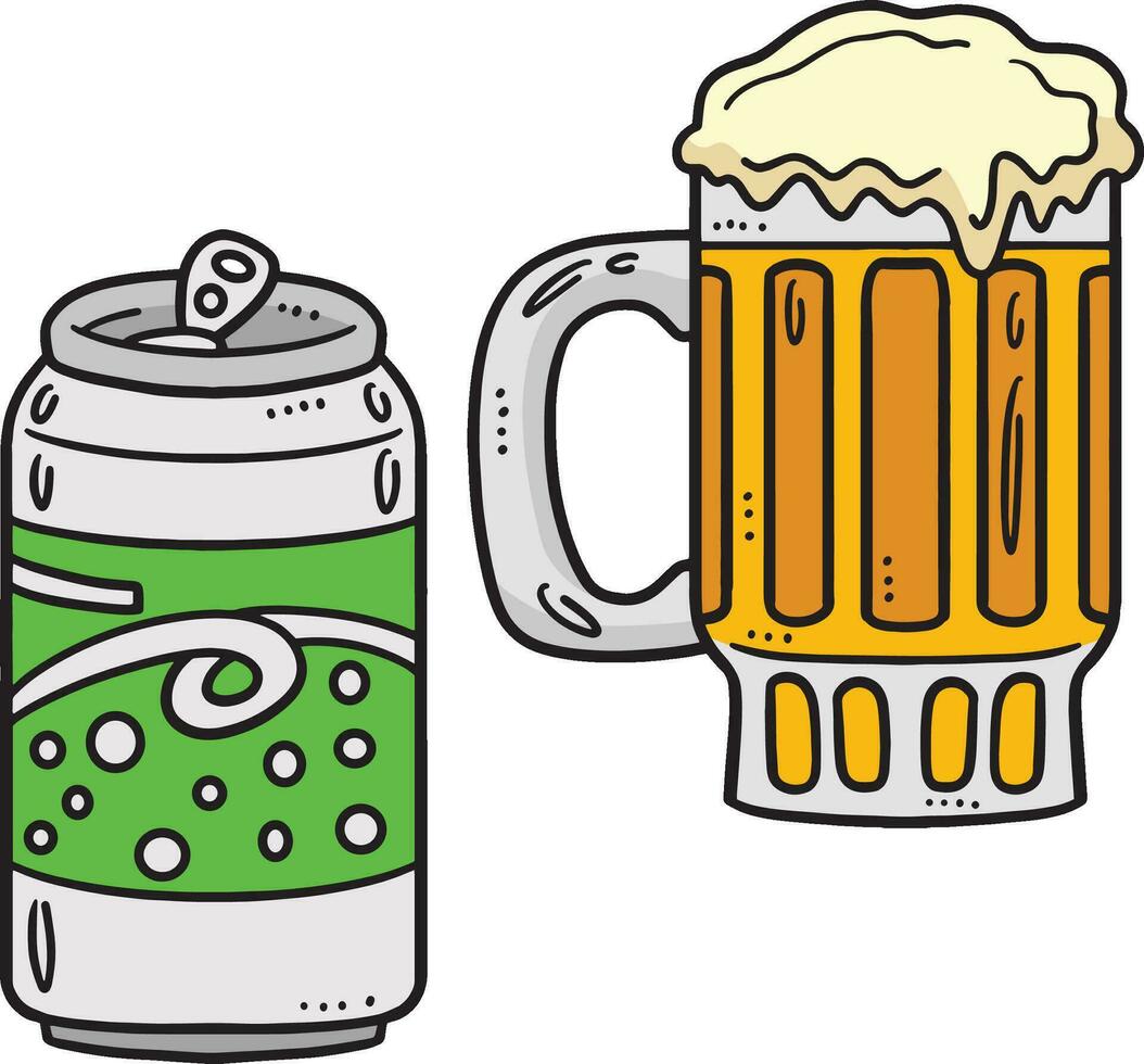 Beer Mug and Soda Can Cartoon Colored Clipart vector