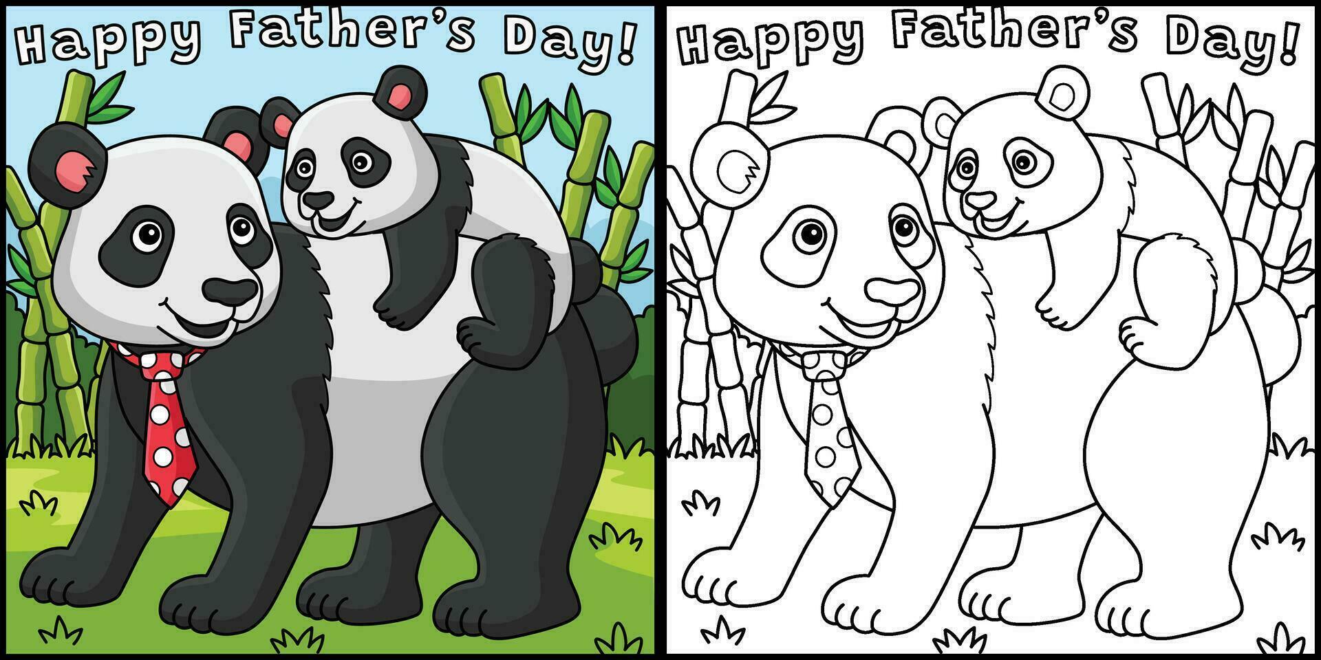 contento padres día panda colorante página ilustración vector