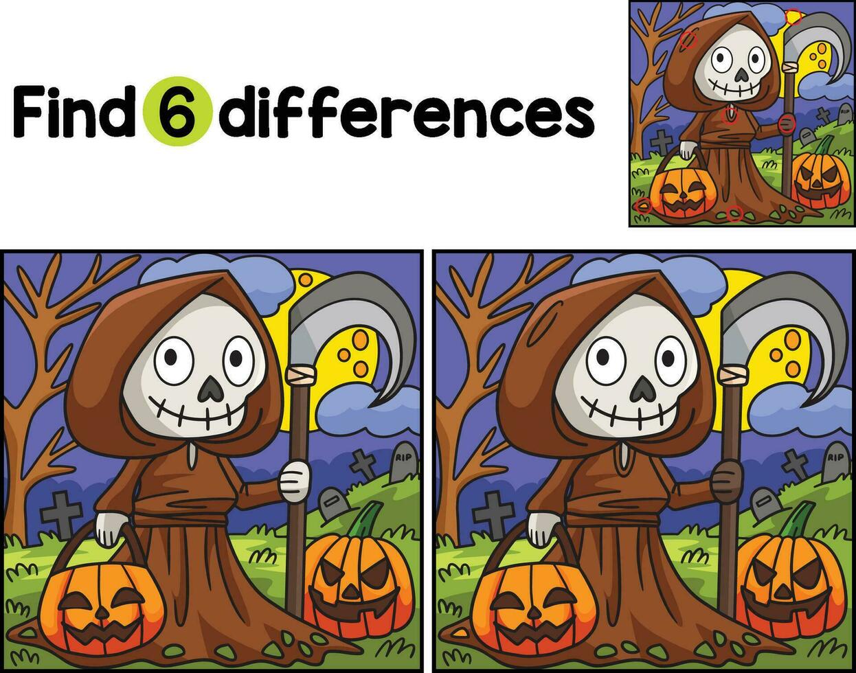 Reaper with Scythe Halloween Find The Differences vector