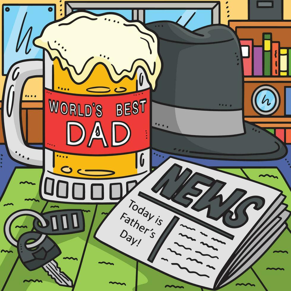 Fathers Day Worlds Best Dad Colored Cartoon vector