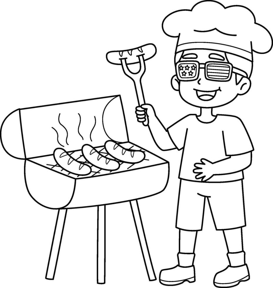 4th of July Cooking Hotdogs Isolated Coloring vector